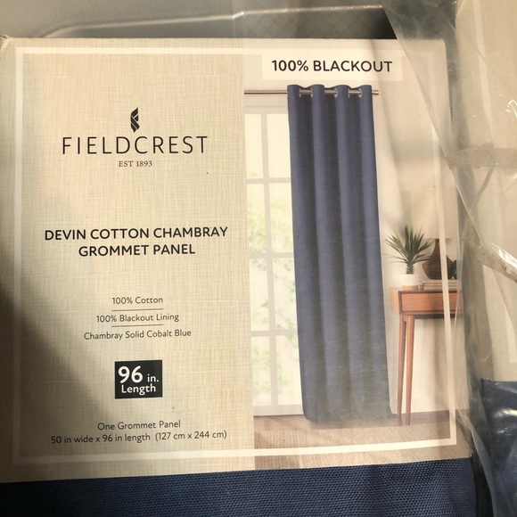 Fieldcrest Devin Cotton Chambray Blackout Grommet‎ Curtain Panel Blue 50 x 96 - Picture 2 of 5